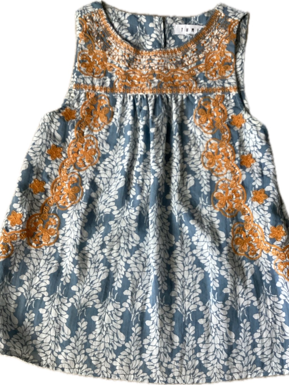 THML Blue and Orange Floral Embroidered Tank